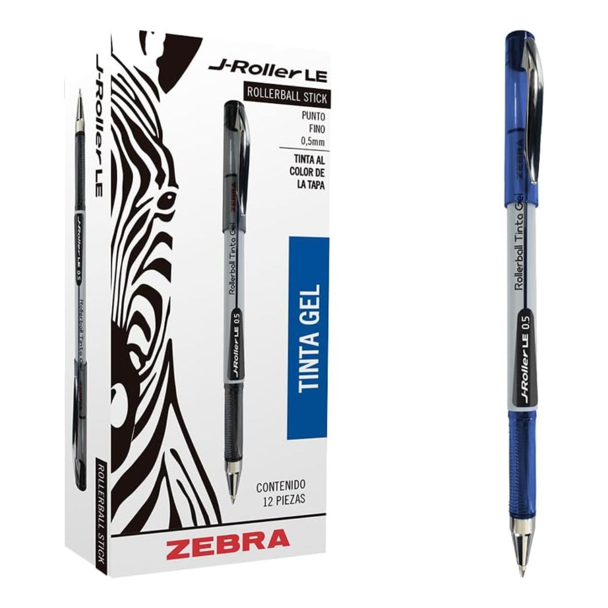 12 Boligrafos Gel J-roller Le Zebra Tinta Azul 0.5 Mm