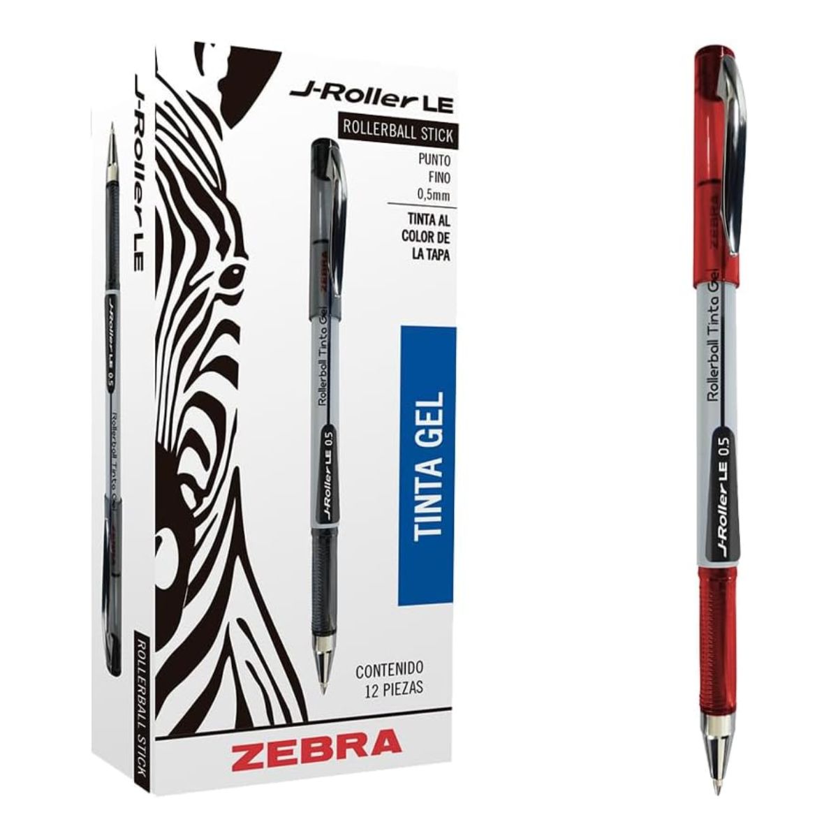 12 Boligrafos Gel J-roller Le Zebra Tinta Roja 0.5 Mm Zebra