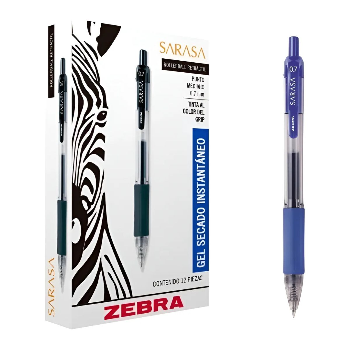 12 Boligrafo Retractil Sarasa Zebra Tinta Azul Gel 0.7mm Azul