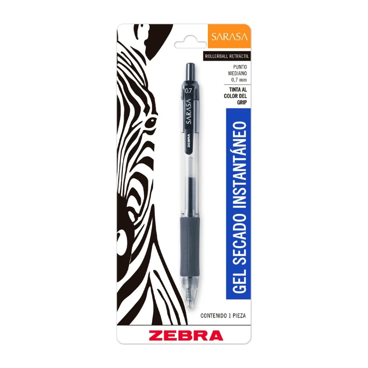 Bolígrafo Gel Secado Rápido Grip De Goma 0,7mm Zebra Blister Tinta Negro Exterior Negro