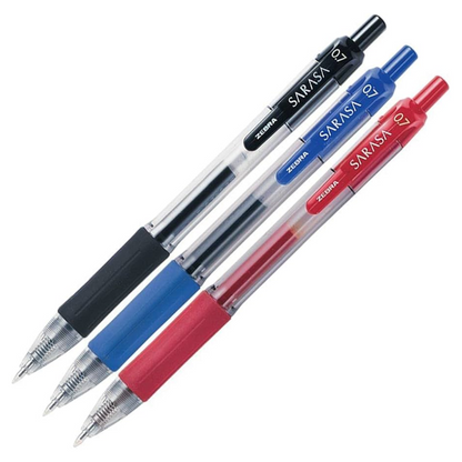 3 Boligrafos Sarasa Tinta Gel Negra Azul Roja Zebra 0.7mm Tinta Rojo/negro/azul