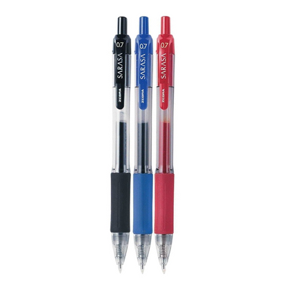 3 Boligrafos Sarasa Tinta Gel Negra Azul Roja Zebra 0.7mm Tinta Rojo/negro/azul