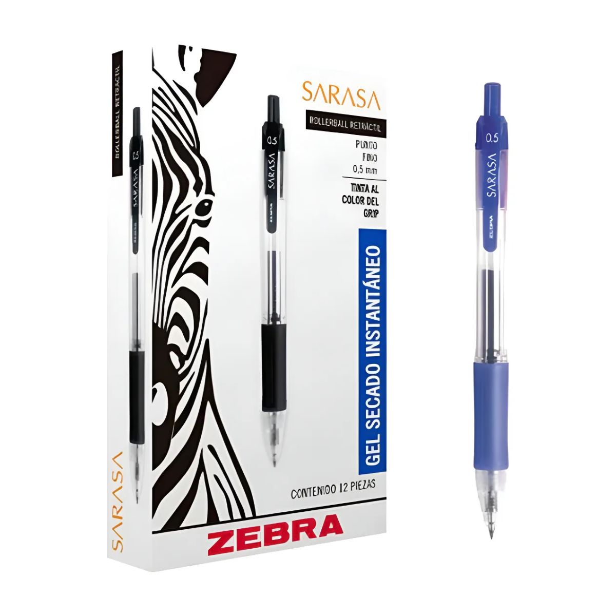 12 Boligrafo Retractil Sarasa Zebra Tinta Azul Gel 0.5mm