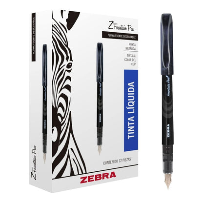 Pack 12 Pluma Fuente Z Fountain Pen Zebra Punta Metal Negro