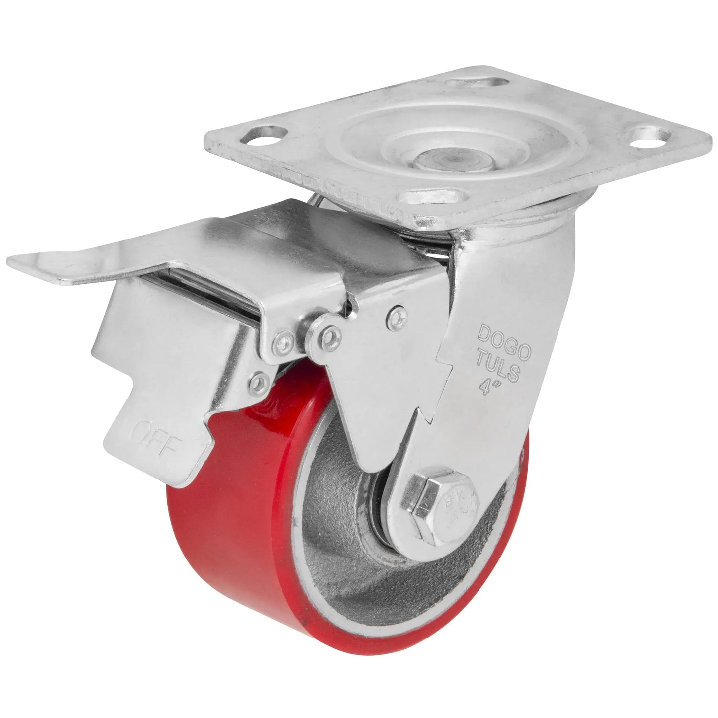 Rodaja Fierro PU Rojo 4" Dogotuls Giratoria con Freno - Dogotuls - vista lateral
