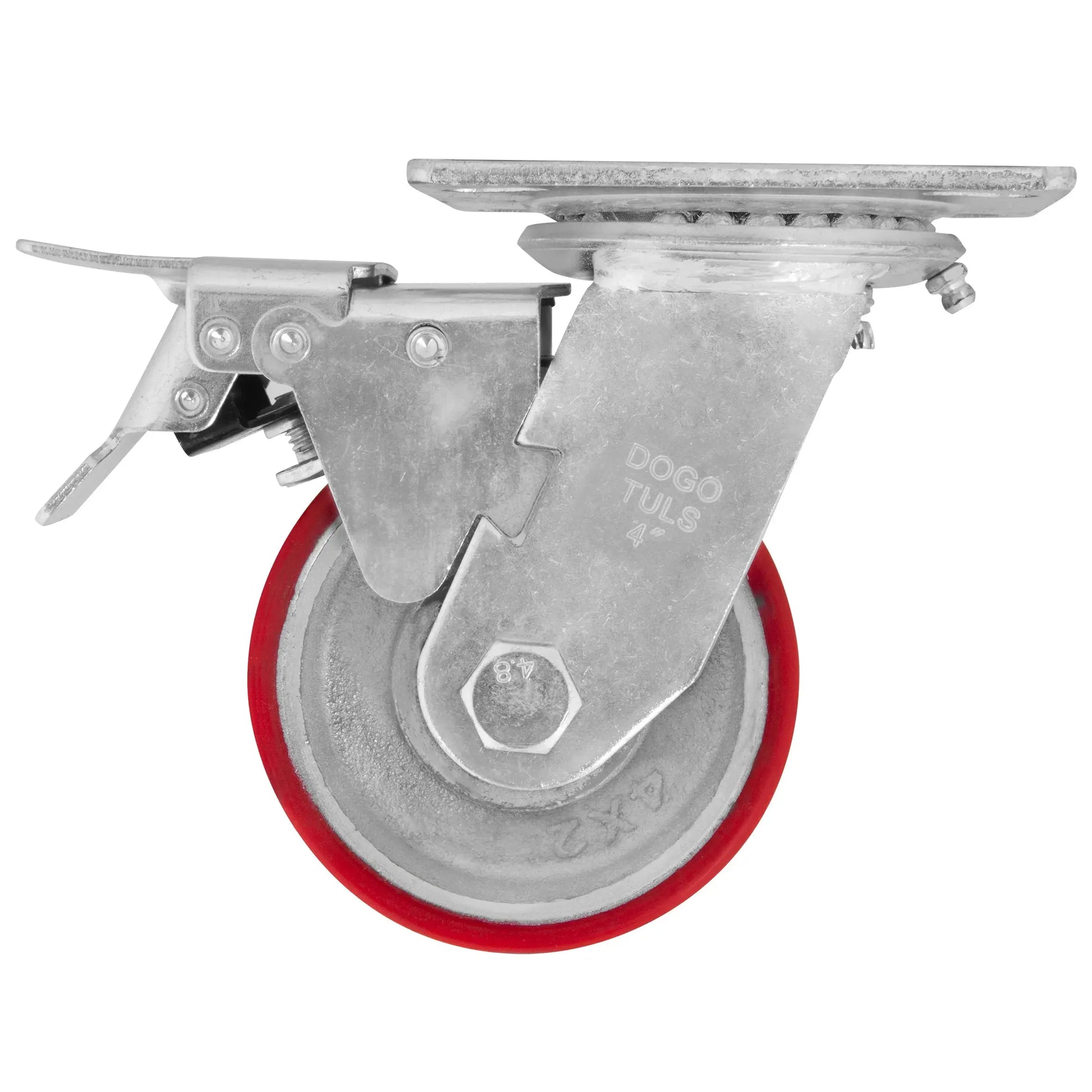 Rodaja Fierro PU Rojo 4" Dogotuls Giratoria con Freno - Dogotuls