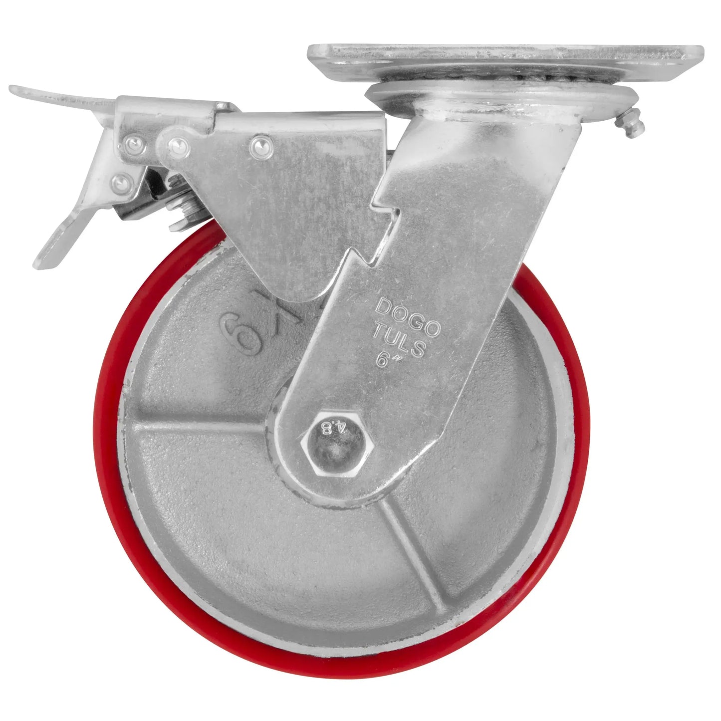 Rodaja Fierro PU Rojo 6" Dogotuls Giratoria con Freno - Dogotuls