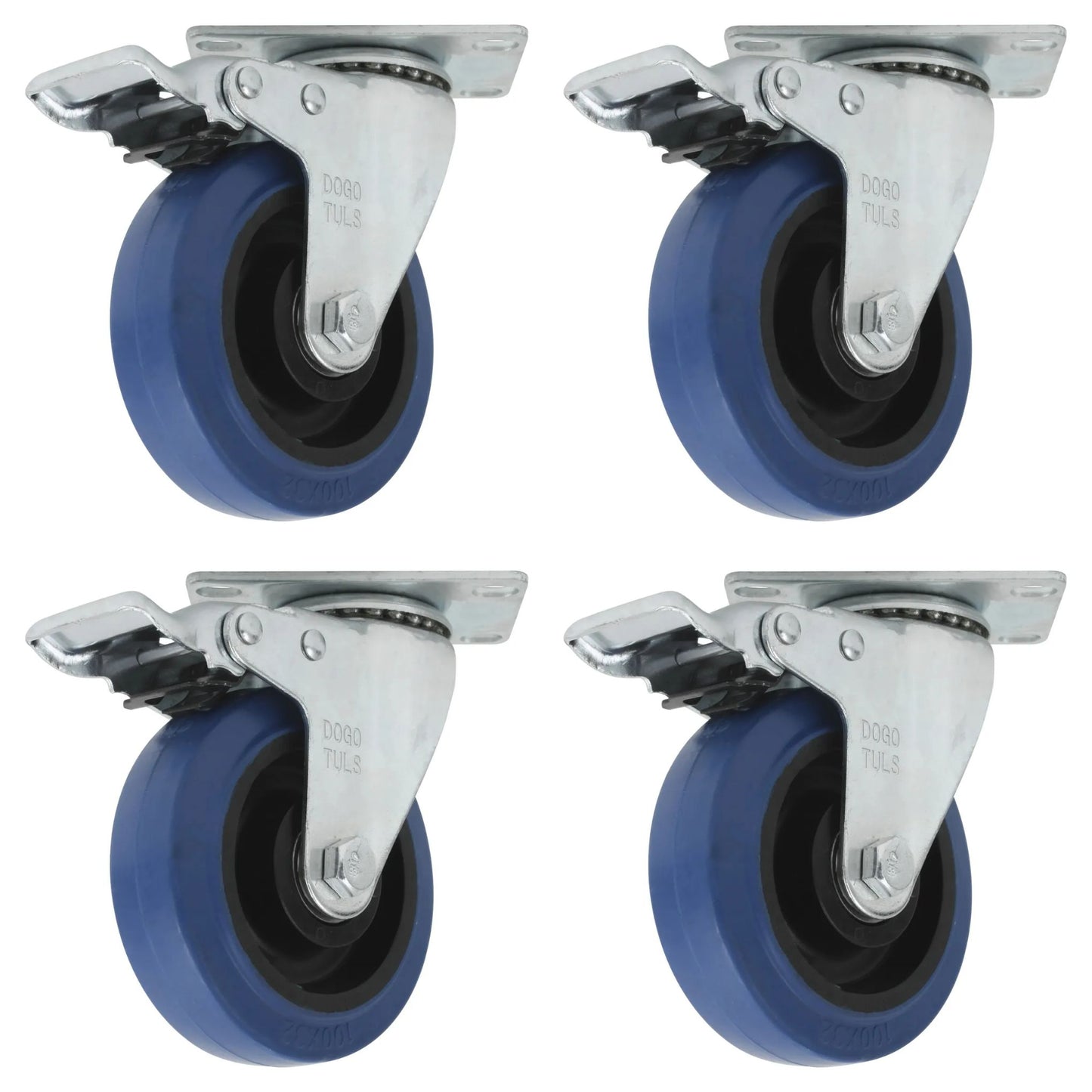 4pz Rodaja Goma Elastica Azul Giratoria Con Freno 3"