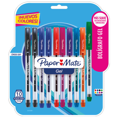 Bolígrafos de Gel Paper Mate Colores Surtidos Kilométrico Punto Fino 10 Piezas