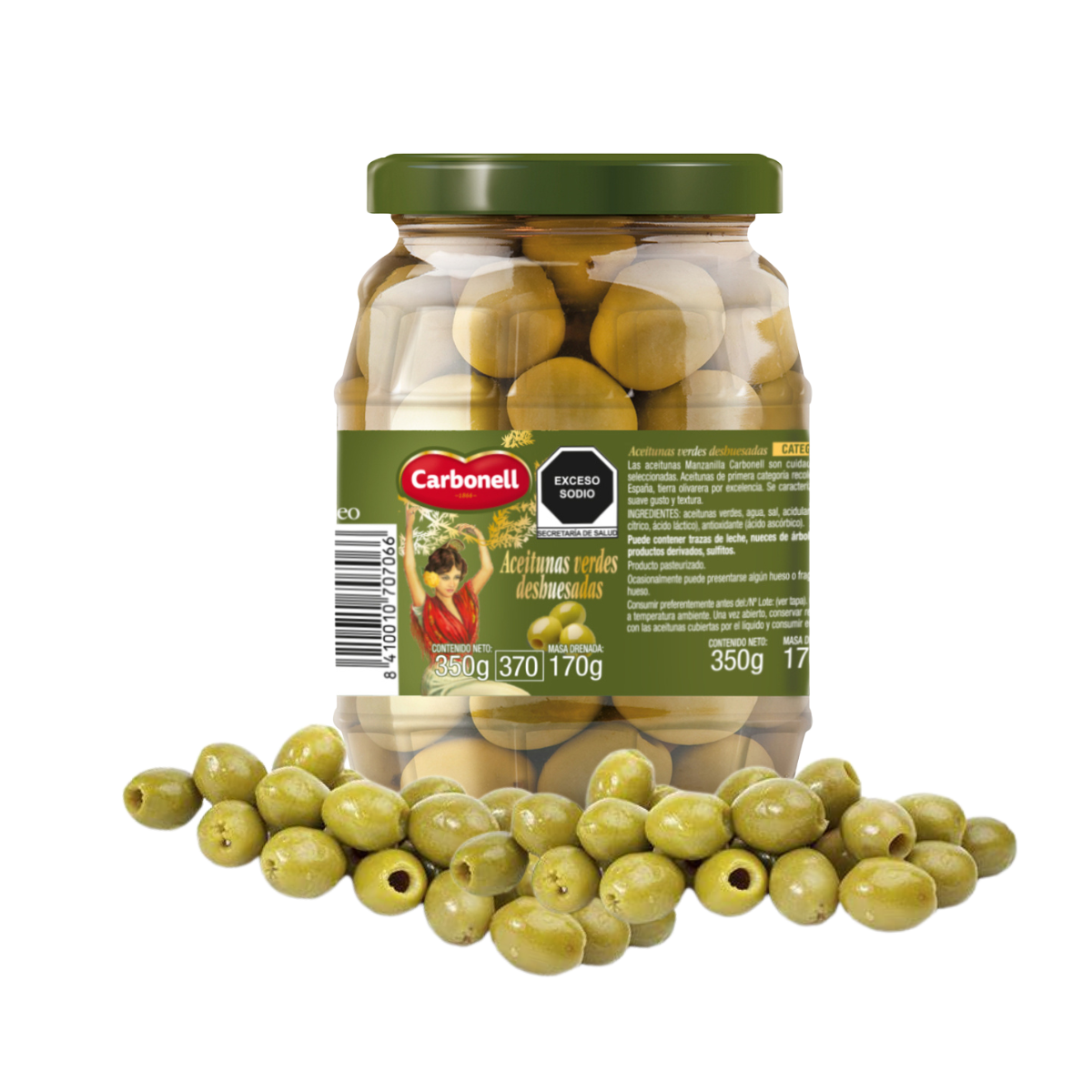 Aceitunas Verdes Sin Hueso Carbonell Vitrolero 350gr