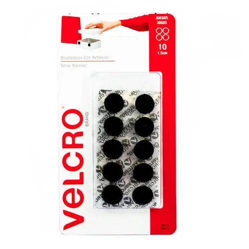 Círculos Sujetadores con Adhesivo de 1.5 cm de diámetro, 10 juegos Negro Velcro - Velcro