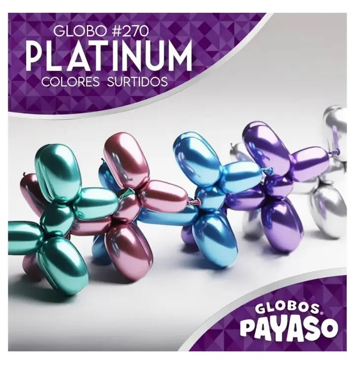 GLOBO PAYASO ZEPPELIN PLATINUM SURTIDO N° 270" BOLSA c/50 pzs - GLOBO PAYASO - detalle