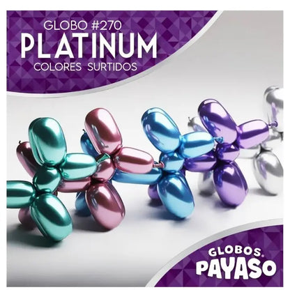 GLOBO PAYASO ZEPPELIN PLATINUM SURTIDO N° 270" BOLSA c/50 pzs - GLOBO PAYASO - detalle