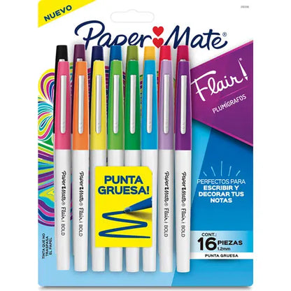 Marcadores Rotuladores Paper Mate Flair Punta Gruesa 1.2m 16 Piezas - Papermate - vista lateral