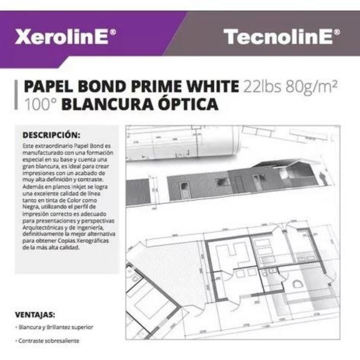 Rollo Papel Bond Prime White Kronaline PW456 Planos Plotter - MarchanteMX