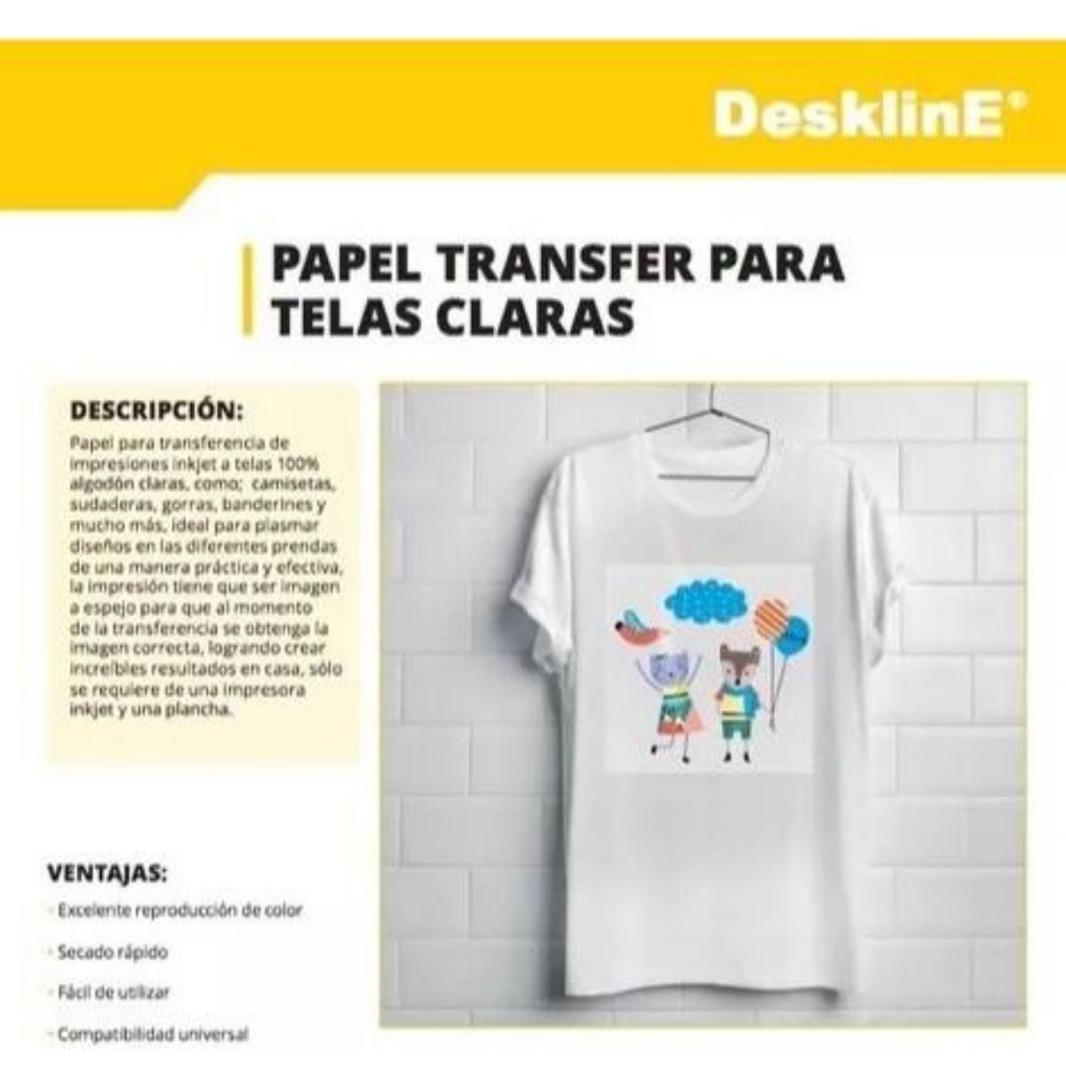 Papel Transfer para Camisetas blancas o claras A4 5 hojas