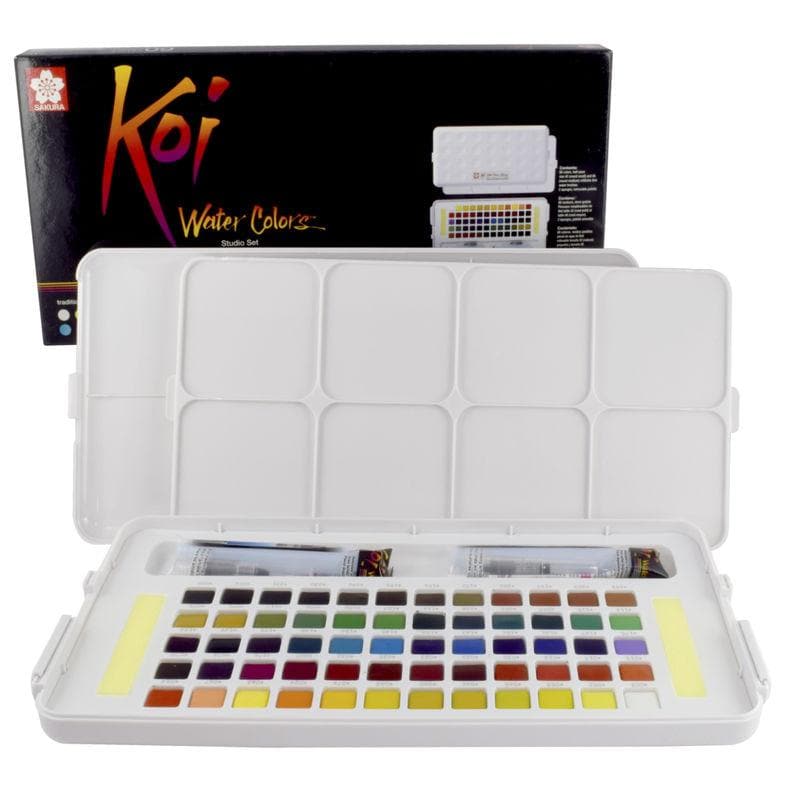 KOI - Set de acuarela portátil con 60 colores + 2 pinceles largos