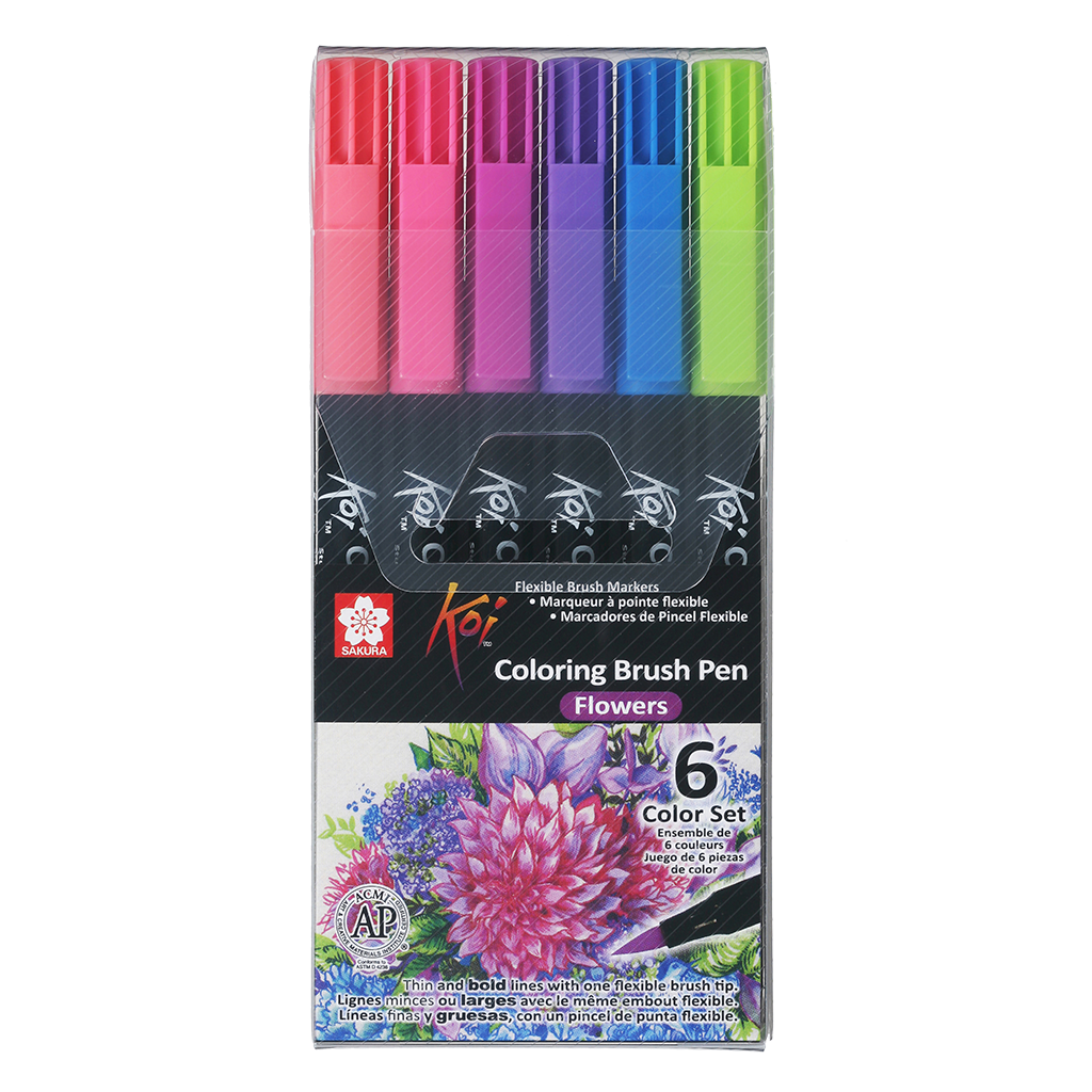 KOI - Estuche con 6 marcadores (colores flores)
