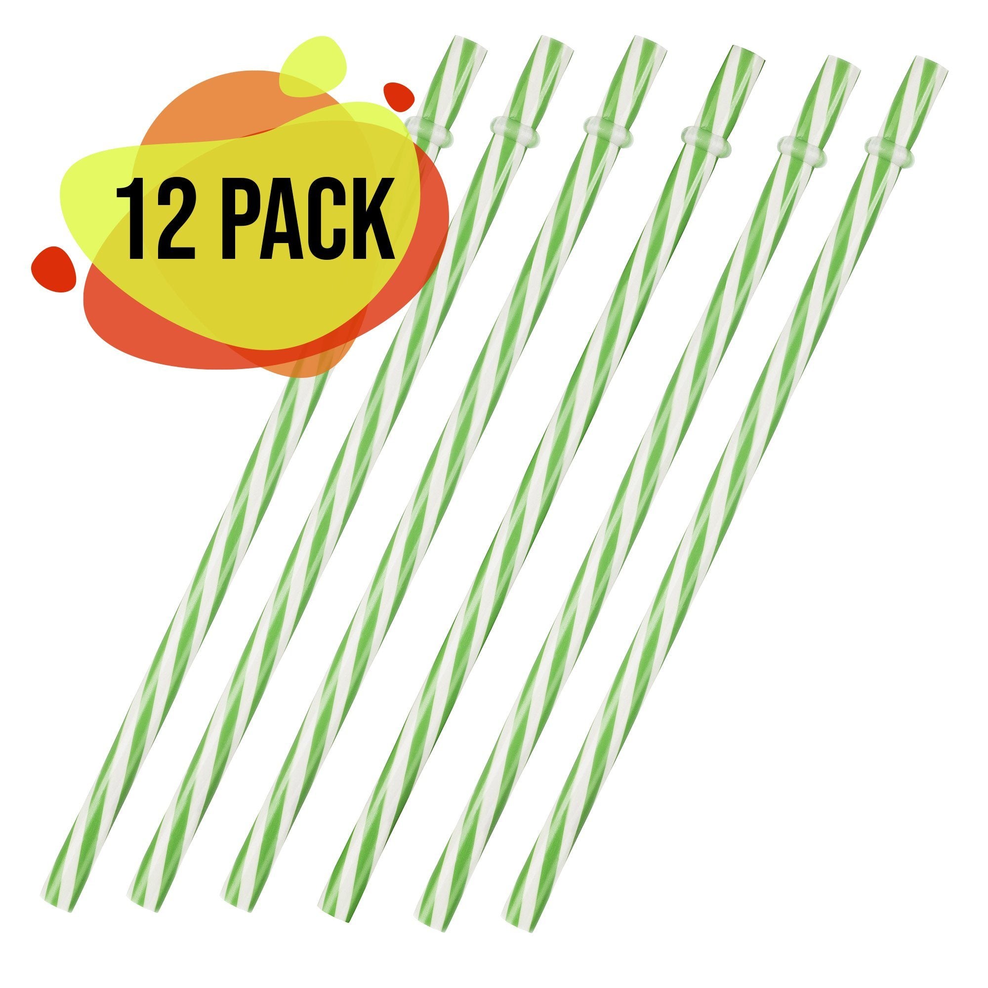 Popote Verde con Blanco Plástico 12 Pack - MarchanteMX