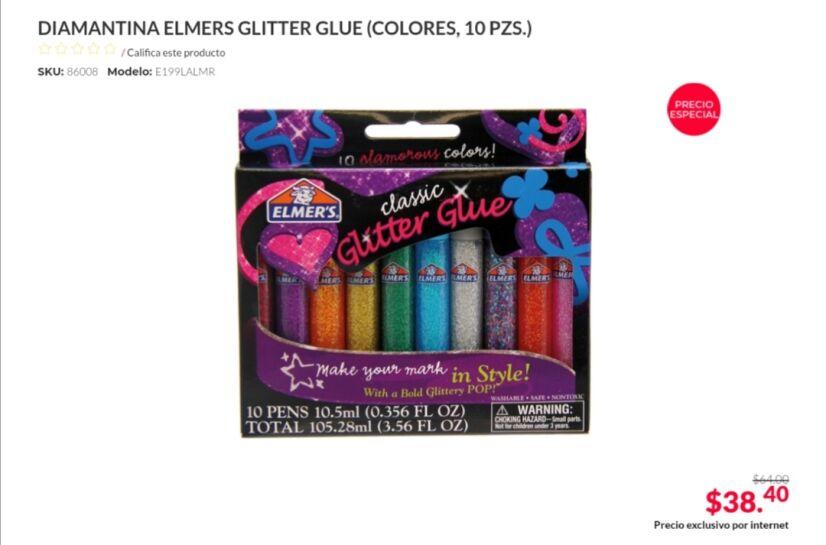 Plumas Elmers con diamantina Glitter Glue 10 piezas E199LALMR - MarchanteMX