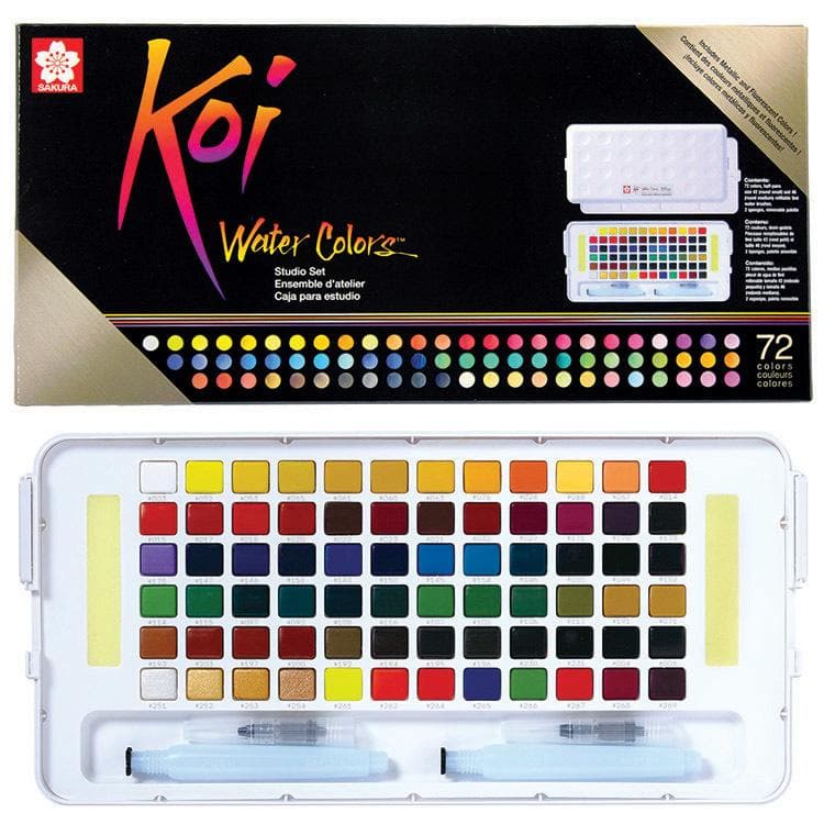 KOI - Set de acuarela portátil con 72 colores + 2 pinceles largos