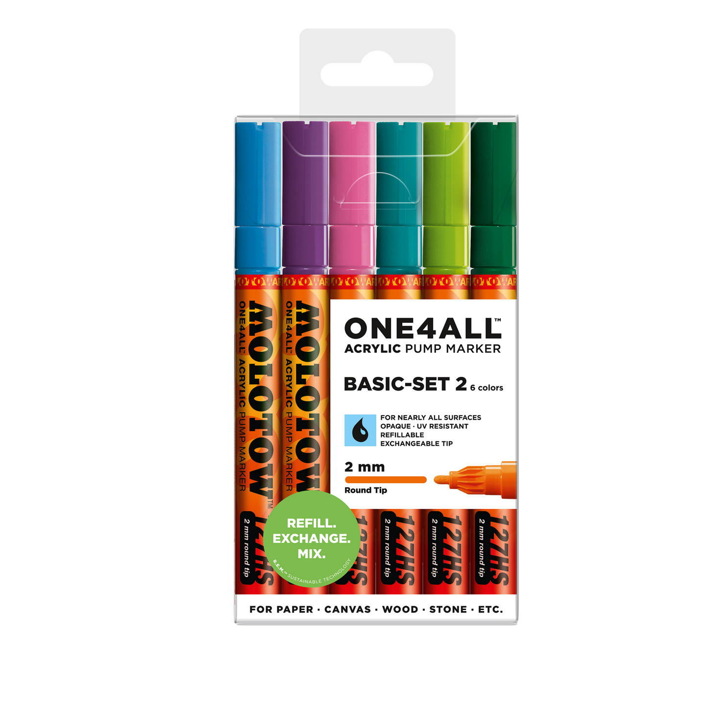 MOLOTOW - Set Básico N¬∞ 2 con 6 marcadores acrílicos one4all 127HS