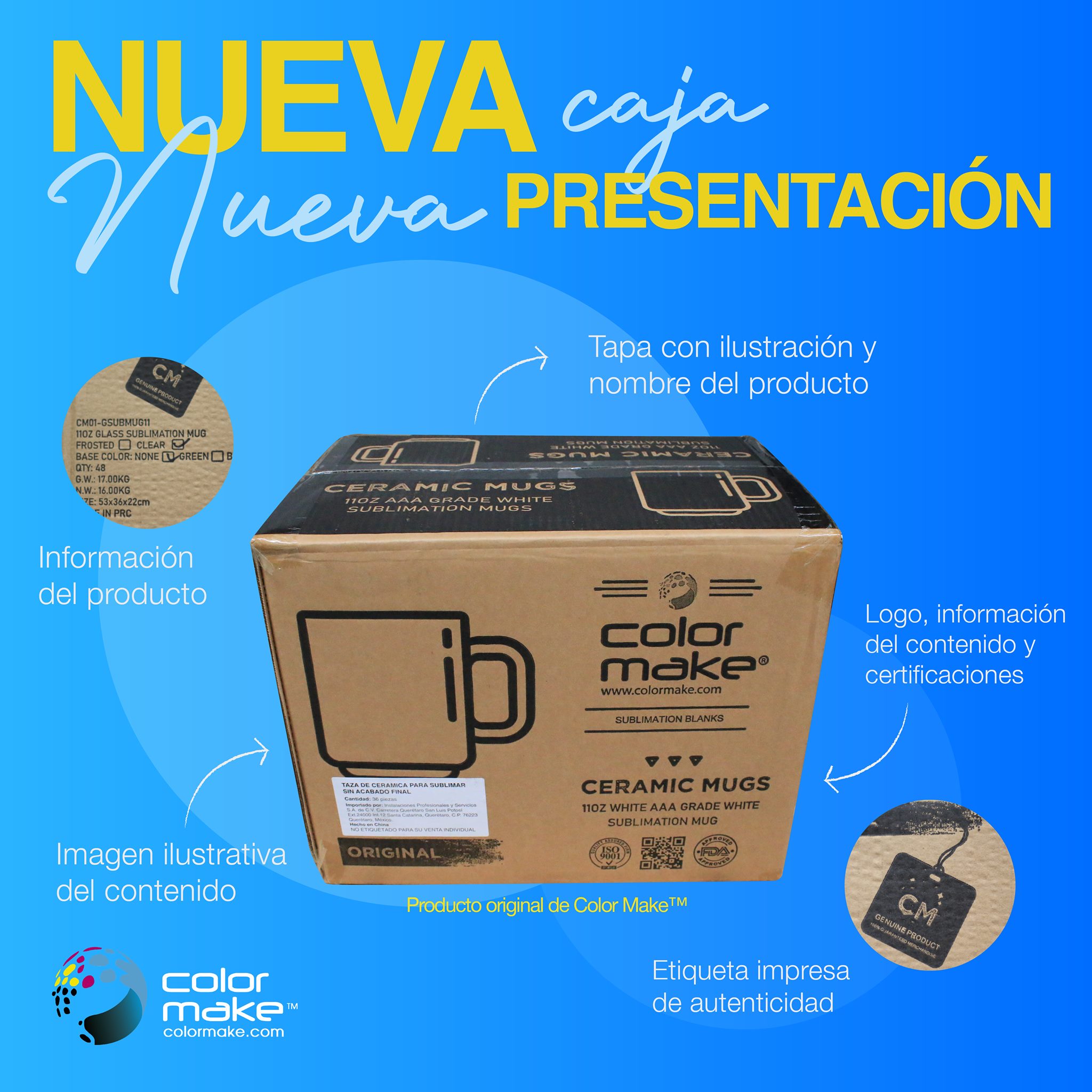Taza Blanca 11 Oz. Color Make Grado AAA