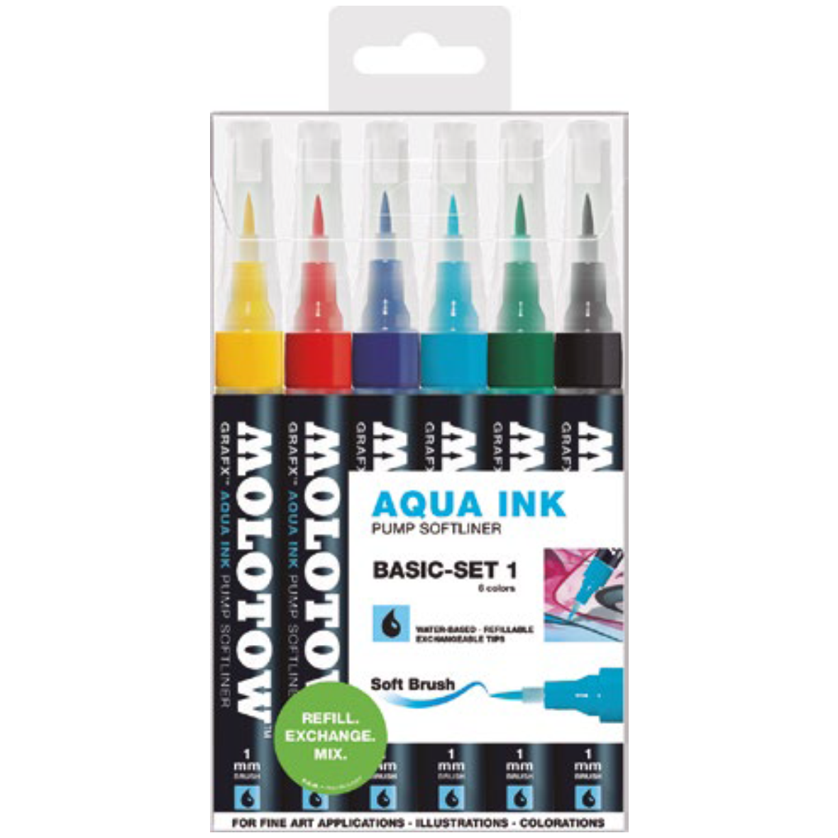 MOLOTOW - PACK CON 6 MARCADORES ACUARELABLES GRAFX 1MM "SET #1"