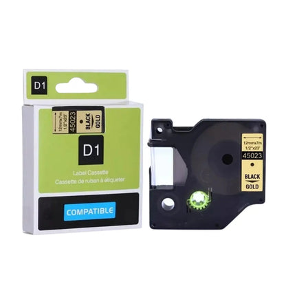 Cinta Rotuladora Dorada en Tinta Negro 12mm x 7m 45023 - dymo - empaque