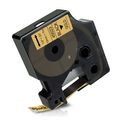 Cinta Rotuladora Dorada en Tinta Negro 12mm x 7m 45023 - dymo - vista lateral