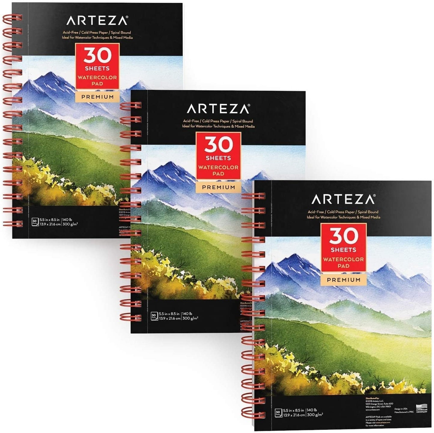 Pack de 3 Block Papel Acuarela Watercolour 300g 14x21cm Arteza