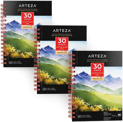Pack de 3 Block Papel Acuarela Watercolour 300g 14x21cm Arteza