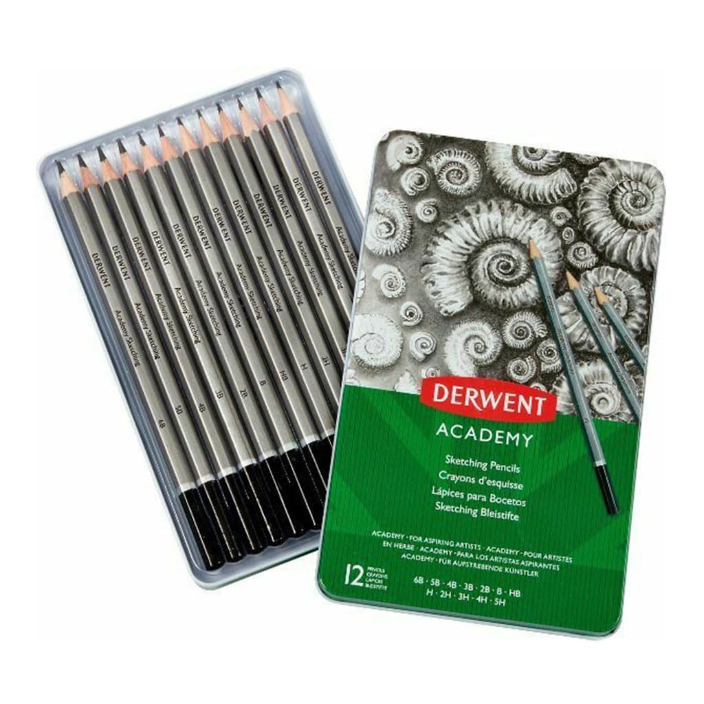 DERWENT - Caja metálica con 12 lápices de grafito