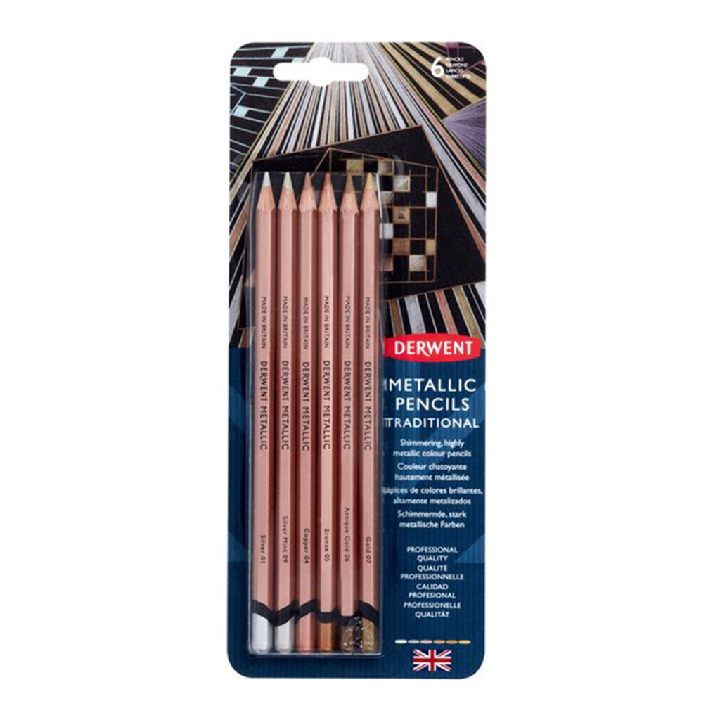 Derwent - Set con 6 lápices metálicos colores tradicional