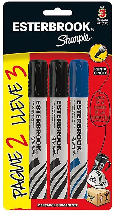 Marcador Sharpie Esterbrook Permanente Paquete con 3 piezas 1871207 - MarchanteMX