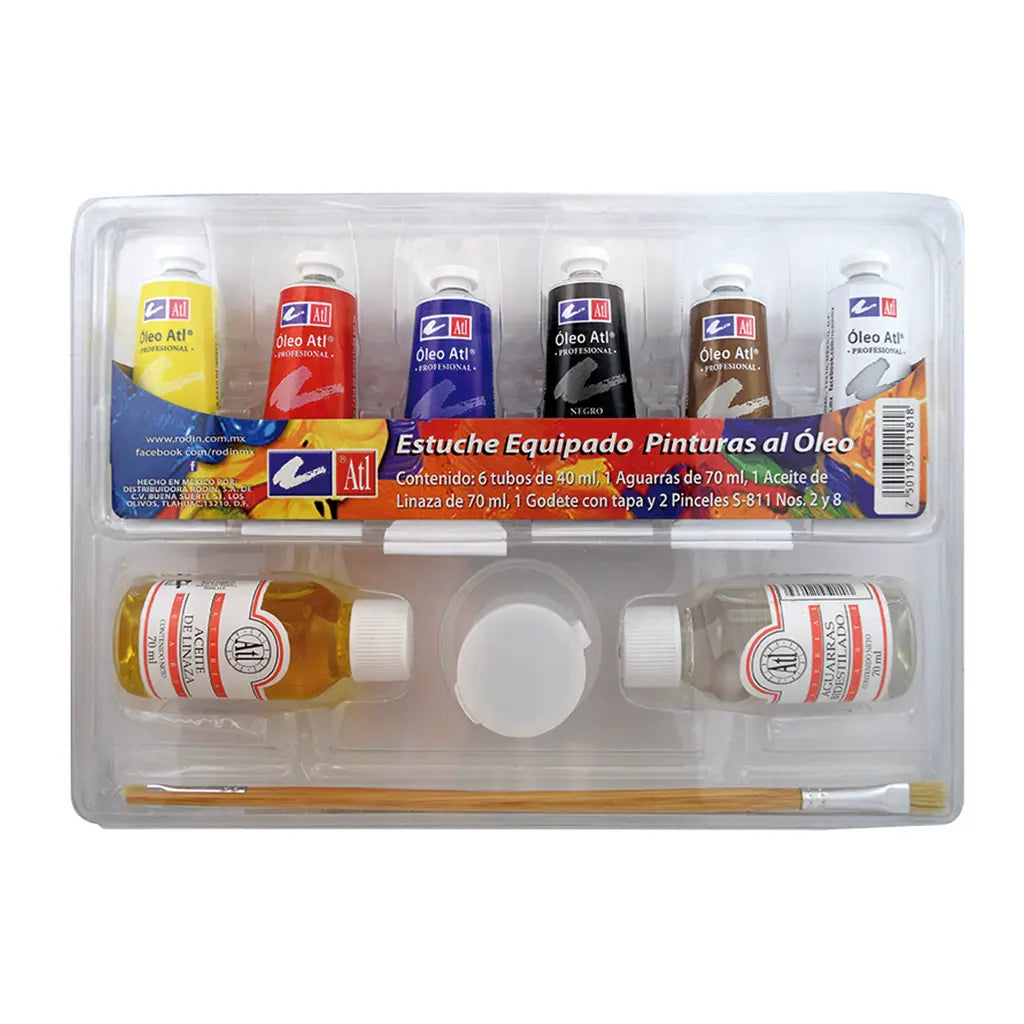 ATL - Estuche M3 con 6 pinturas al  óleo de 40 ml + 2 medios +  accesorios ATL