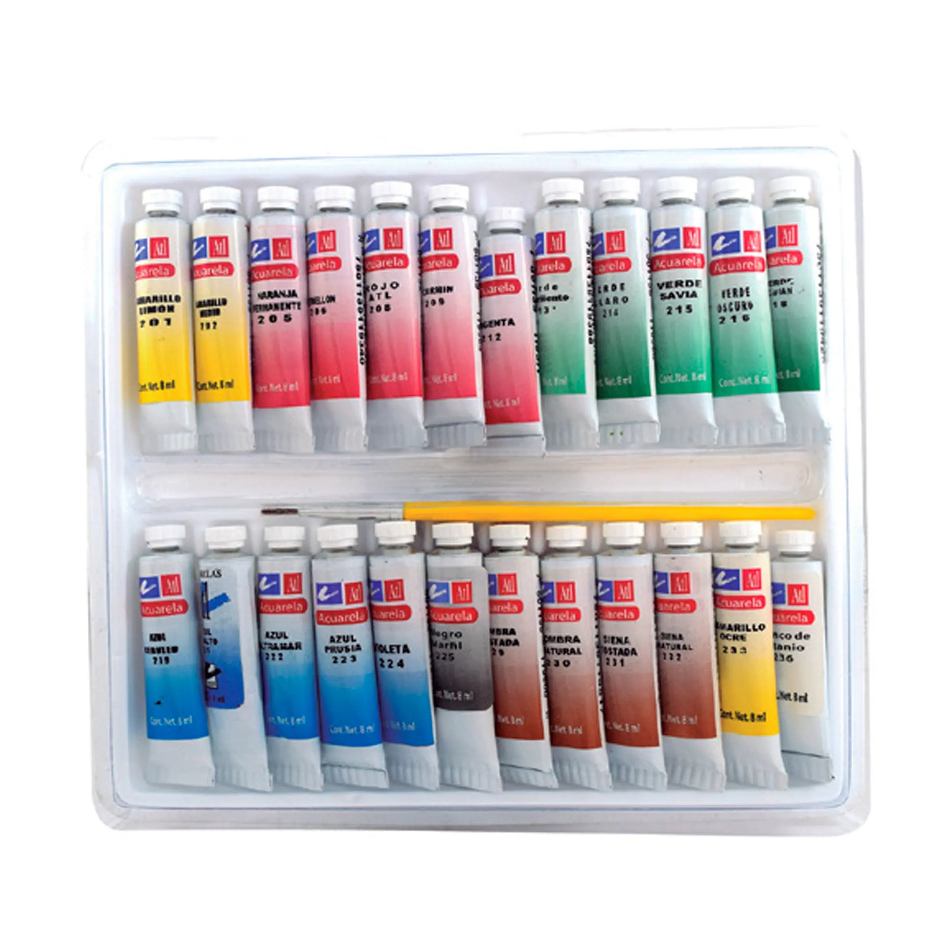 ATL - Estuche acuarela con 24 tubos de 8 ml + pincel ATL
