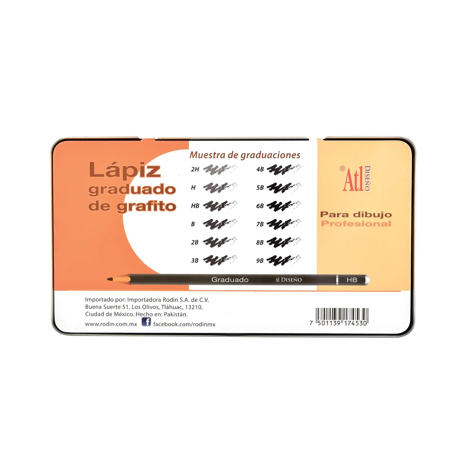 ATL - Estuche metálico con 12 lápices graduados de grafito ATL