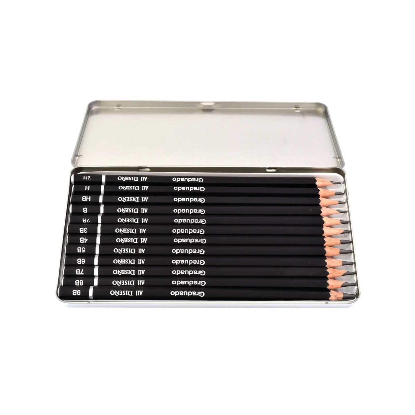 ATL - Estuche metálico con 12 lápices graduados de grafito ATL