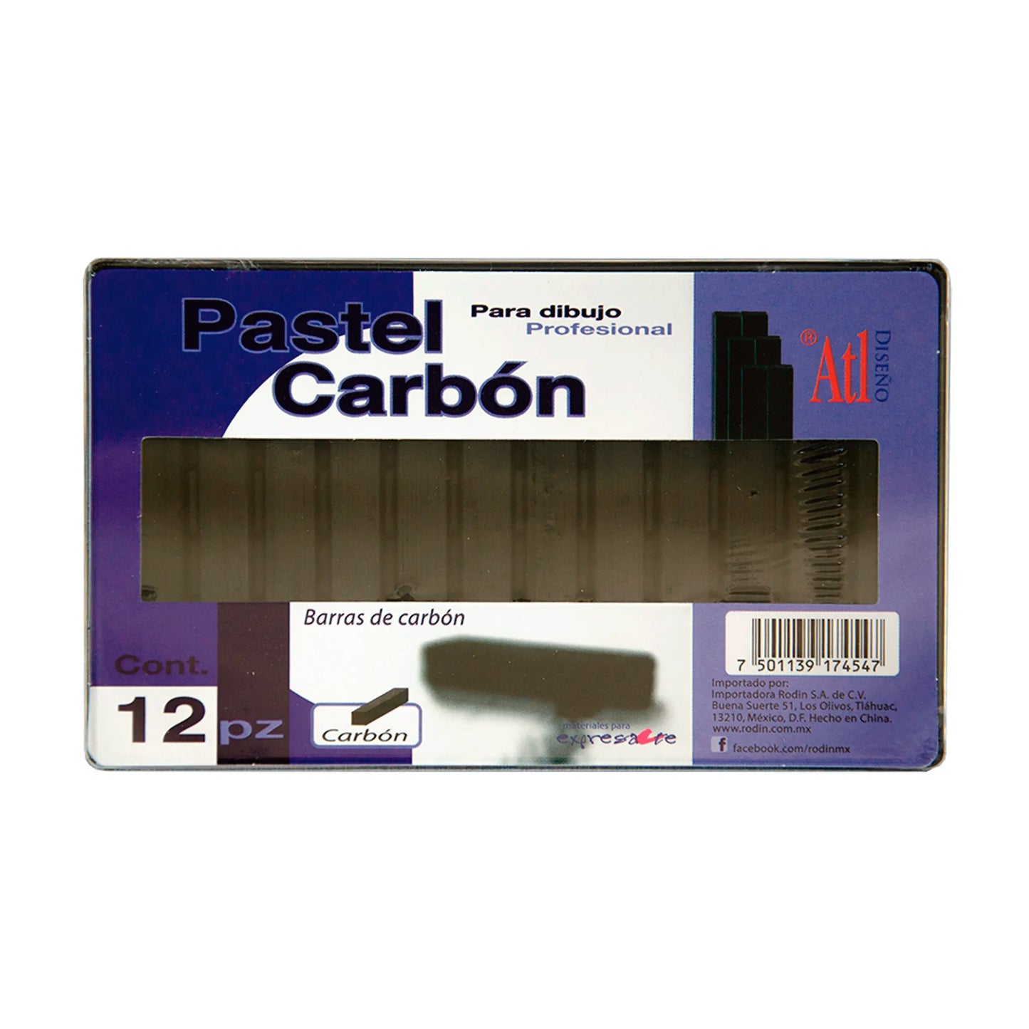 ATL - Caja con 12  barras de carbón negro ATL