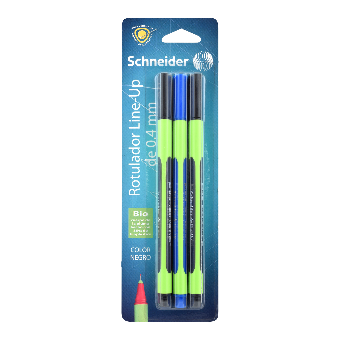 SCHNEIDER - 3 MARCADORES NEGRO Y AZUL LINE-UP DE 0.4MM