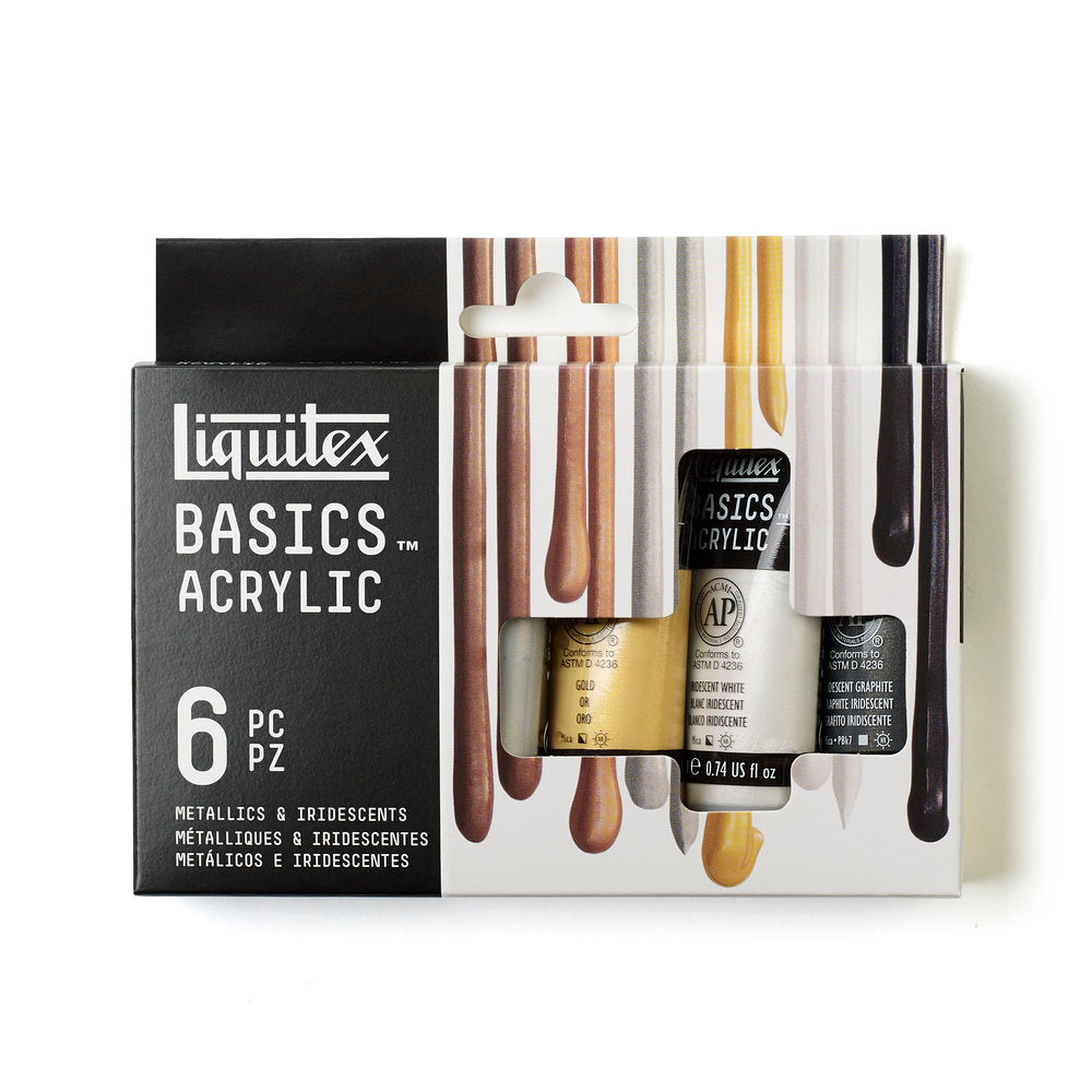 Liquitex -  Set pintura acrílica basics metal e iridiscente con 6 piezas