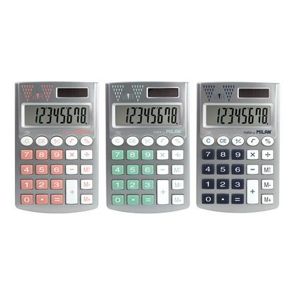 Milan - Caja Exhibidor Con 6 Calculadoras De 8 Digitos Pocket - Marchante MX