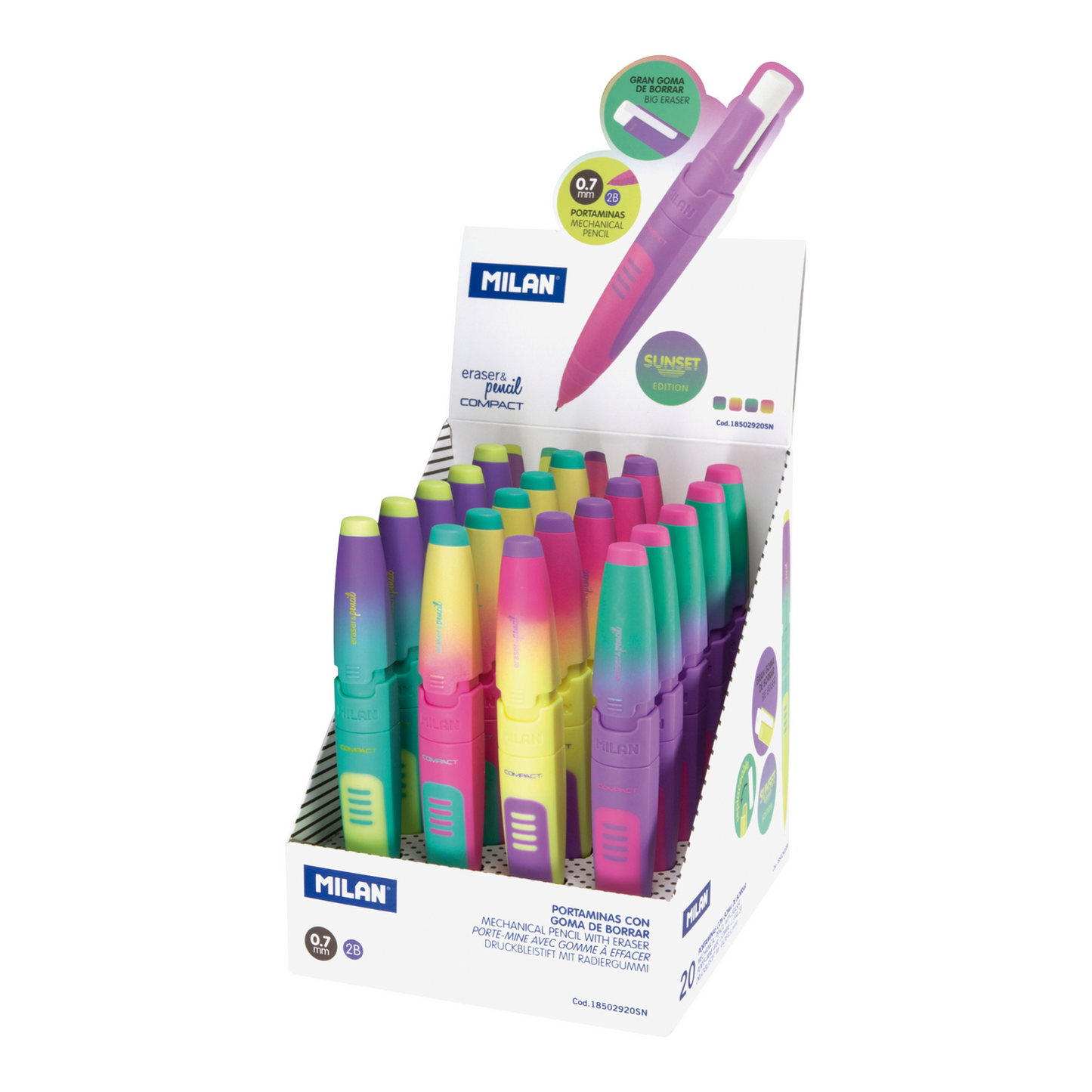 Milan - Caja Exhibidor Con 20 Porta Mina 2B Compact Serie  Sunset - Marchante MX