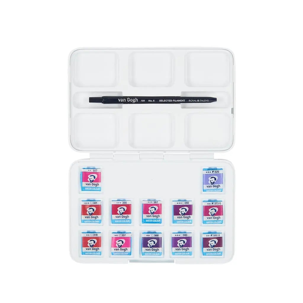 Van Gogh - Set acuarela 12 pastillas rosas y violetas + pincel Van Gogh