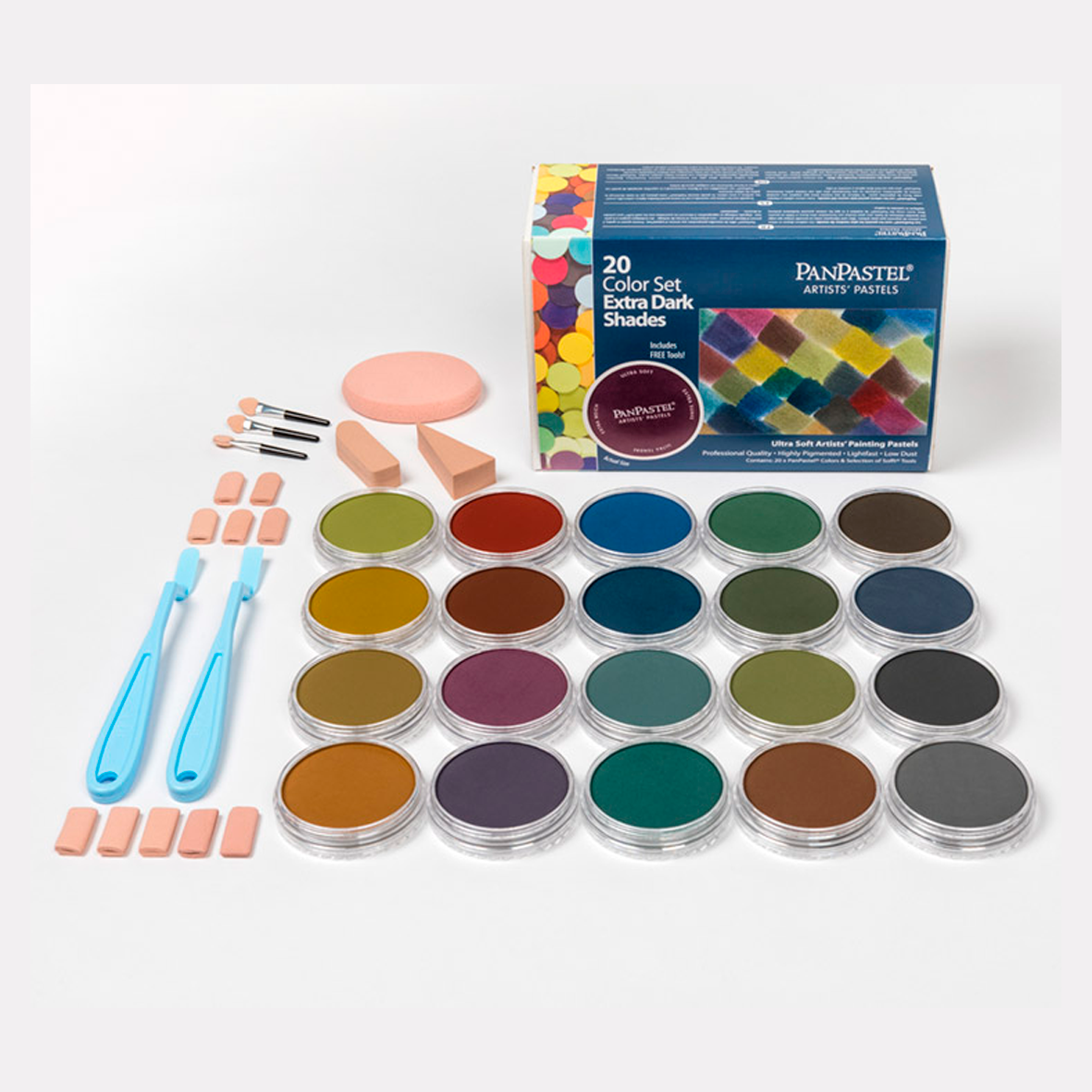 PANPASTEL - SET CON 20 PIEZAS DE PANPASTEL EXTRA OBSCUROS+ACCESORIOS #30207