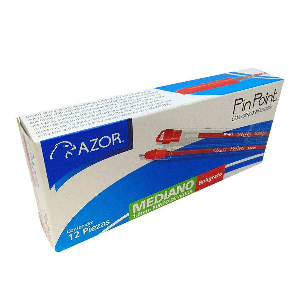 Bolígrafos Azor Pin Point Medio Punta Aguja 1.0mm 12 Piezas Elige Color - MarchanteMX