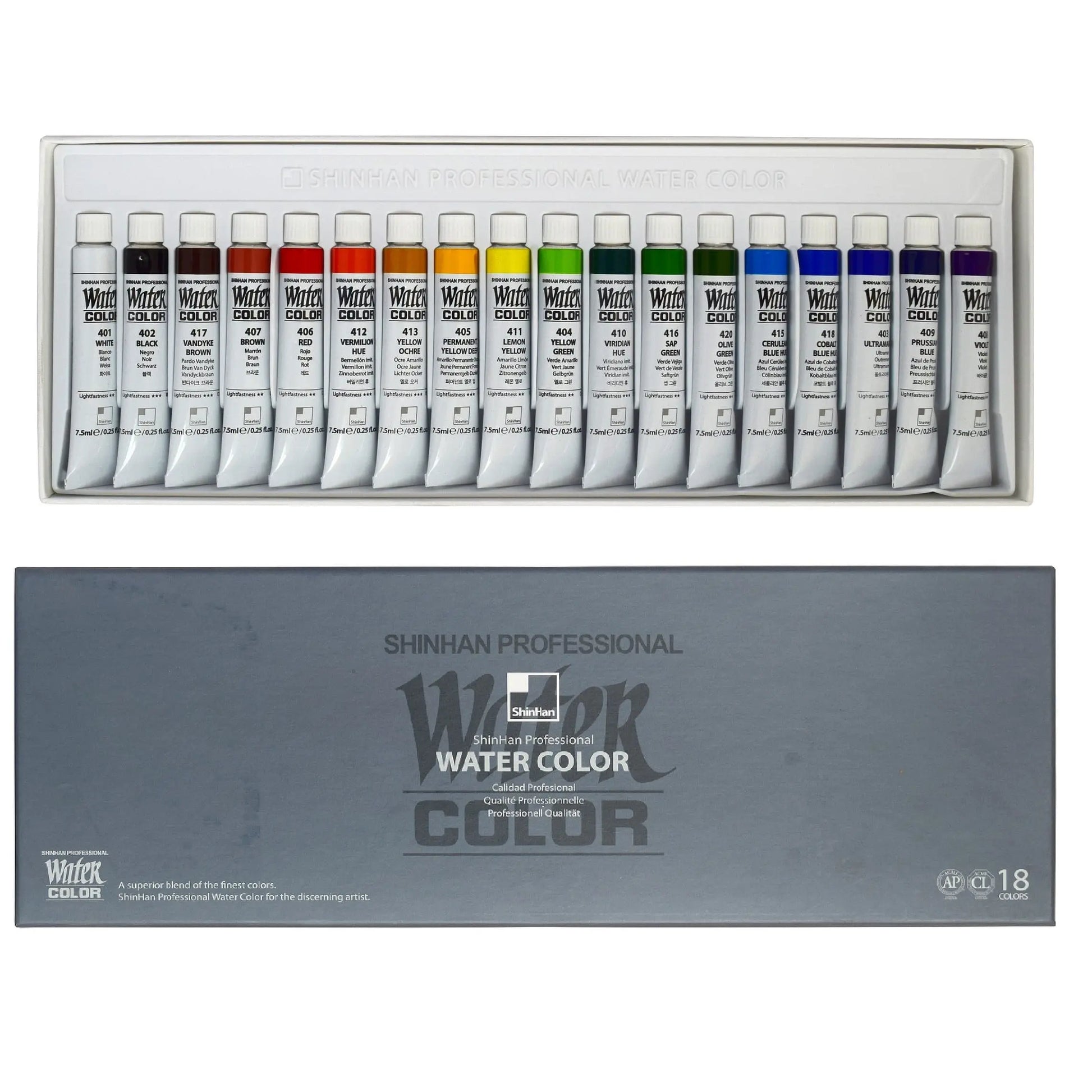 SHIN HAN - Set profesional acuarela con 18 tubos de 7.5 ml Shin Han
