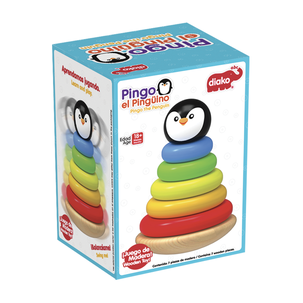 Pirámide Apilable Pingo Pingüino Bebé Madera Ensarte Diako