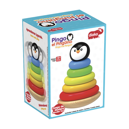 Pirámide Apilable Pingo Pingüino de Madera Ensarte Diako
